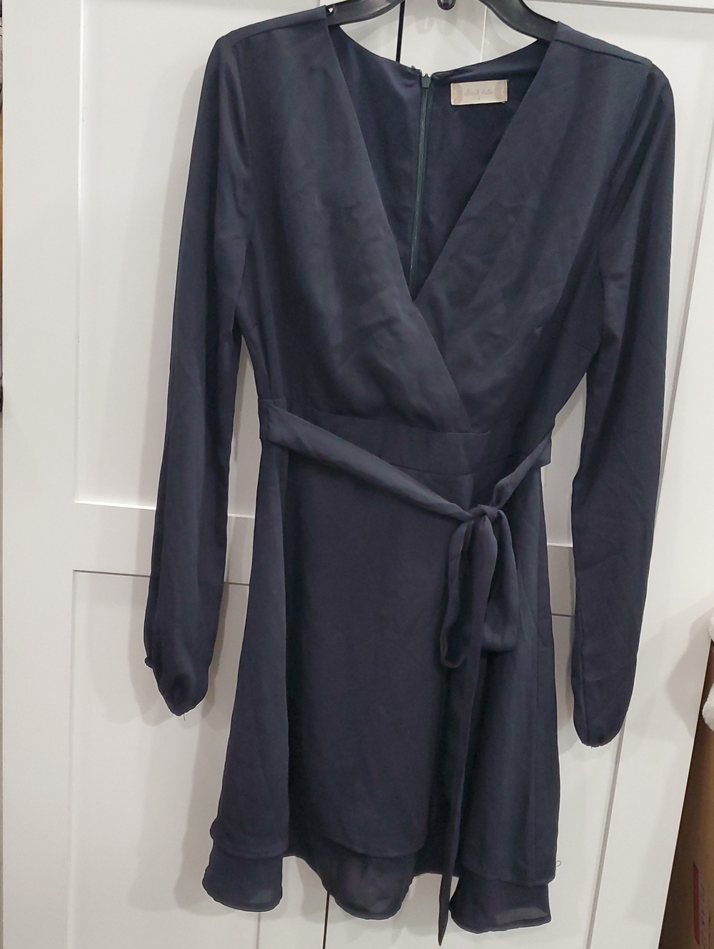 Altar'd State Navy Wrap Long-Sleeve Tie-Waist Dress